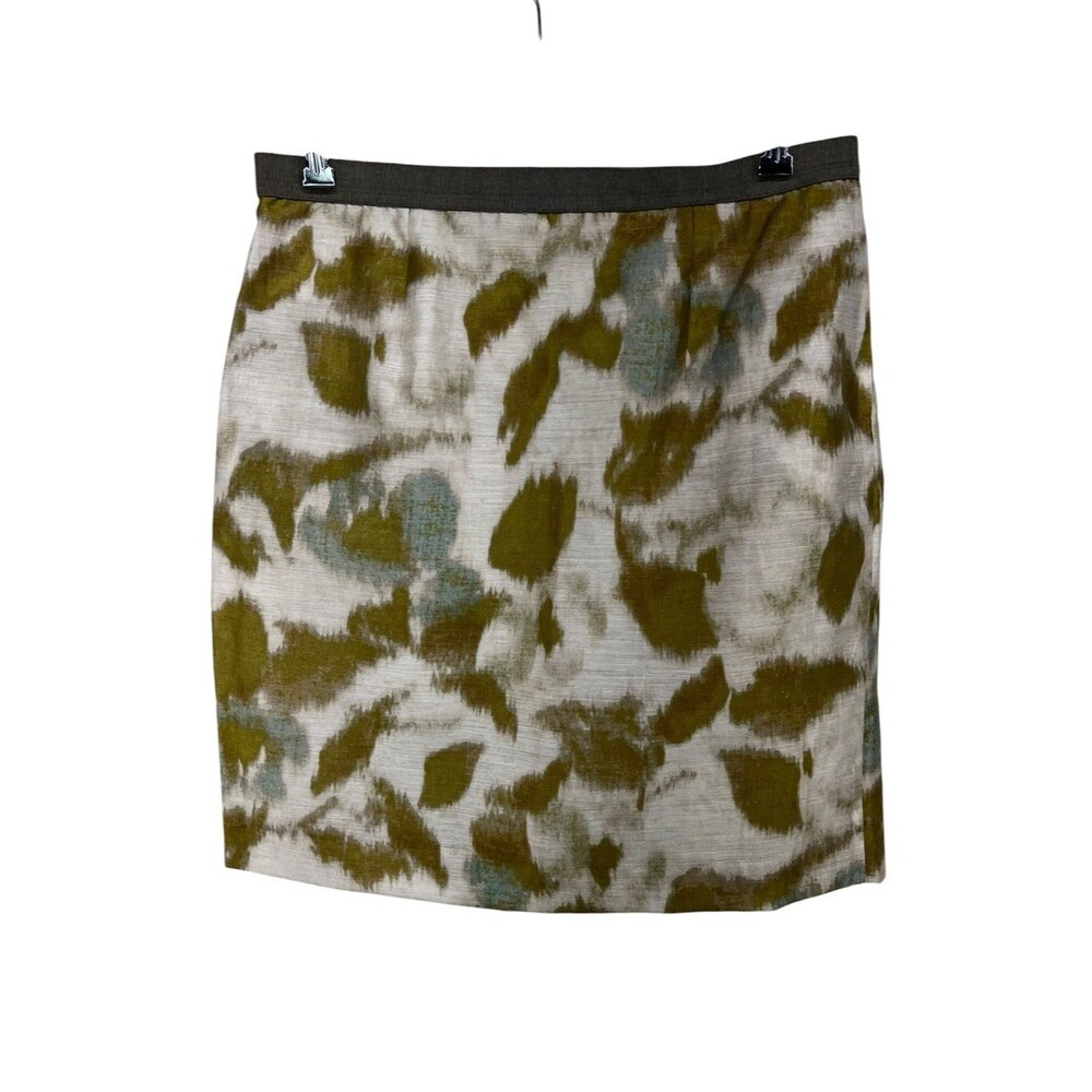 Loft Pencil Mini Skirt Olive Green & Cream Abstract Pattern Womens 12